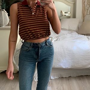Collared Striped Crop Top